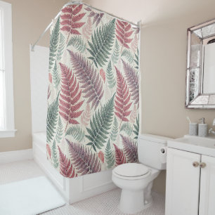 Vintage-style botanical fern leaves shower curtain