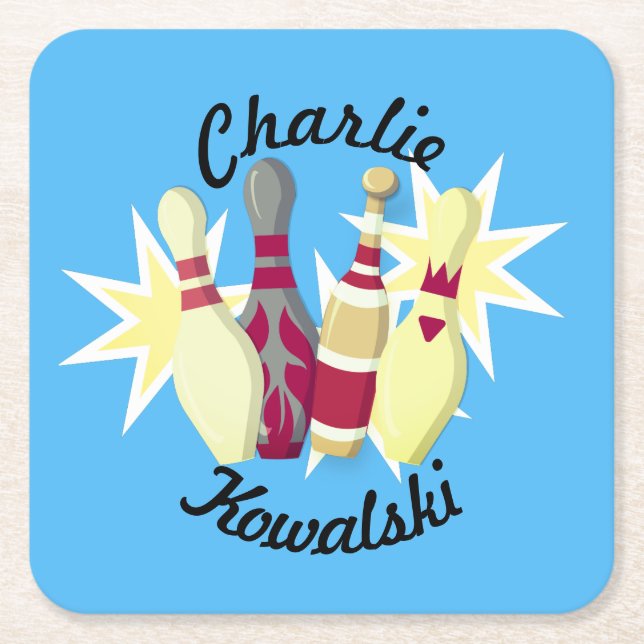 Vintage-style Bowling Square Paper Coaster (Front)