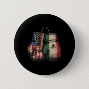 Vintage Style Boxing Gloves with USA and Mexican 6 Cm Round Badge