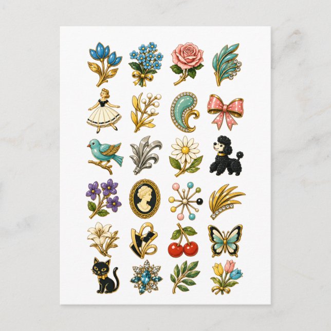 Vintage-Style Brooch Postcard (Front)