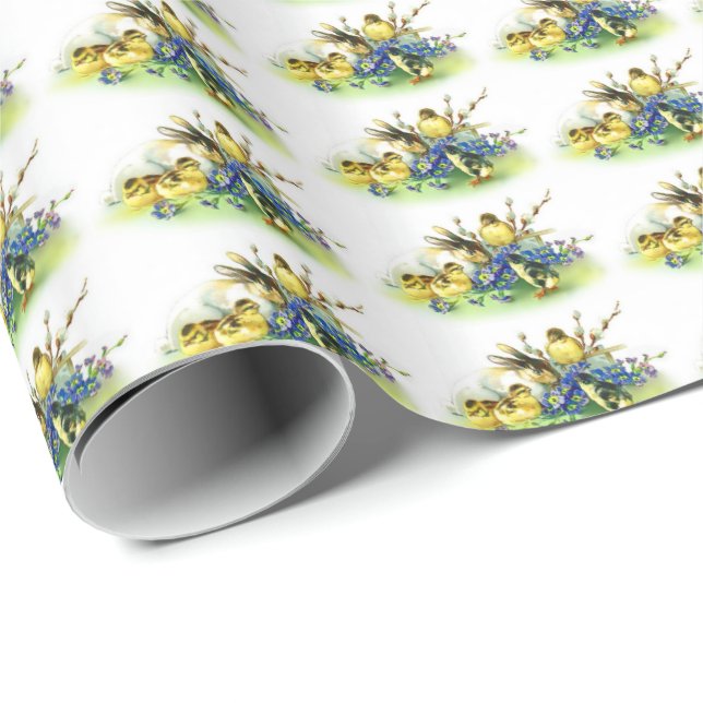 Vintage Style Bunny & Chicks Easter Wrapping Paper (Roll Corner)