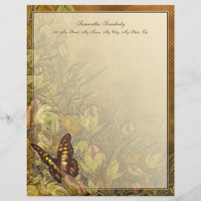 Vintage Style Butterfly Illustration Custom Letterhead (Front)