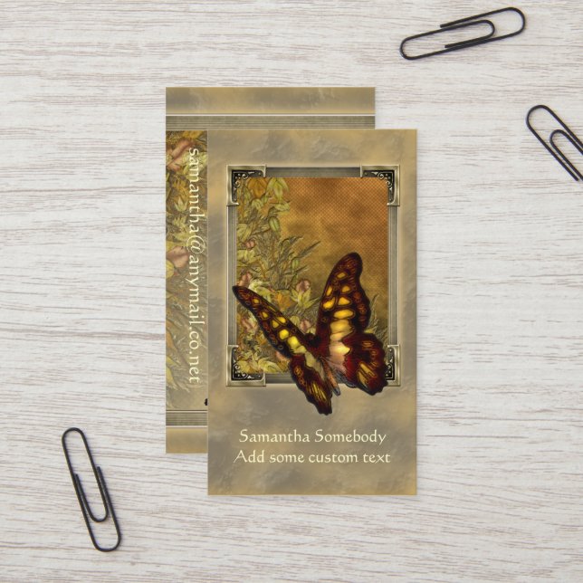 Vintage Style Butterfly Illustration Profile Card (Front/Back In Situ)