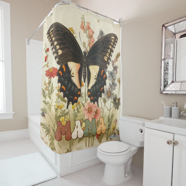 vintage style butterfly wildflowers with bee shower curtain (In Situ)