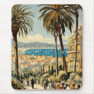 Vintage Style Cannes French Travel Watercolor Mouse Pad