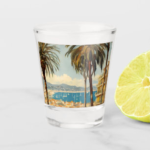 Vintage Style Cannes French Travel Watercolor Shot Glass