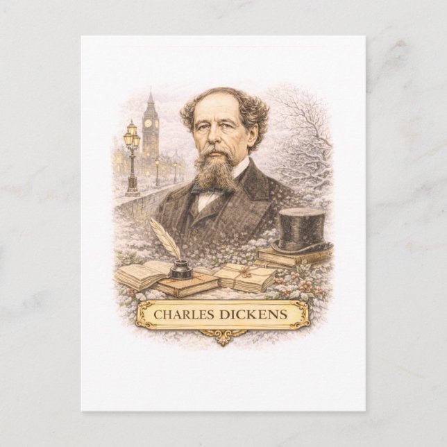 Vintage-Style Charles Dickens Writer Postcard (Front)