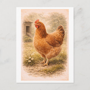 Vintage-Style Chicken Illustration Postcard