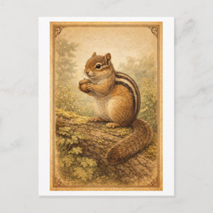 Vintage-Style Chipmunk Illustration Postcard