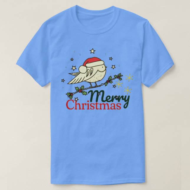 VINTAGE STYLE CHRISTMAS BIRD MERRY CHRISTMAS T-Shirt (Design Front)
