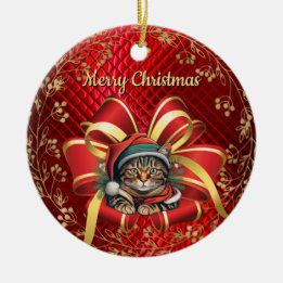 Vintage Style Christmas Cat Ceramic Tree Decoration