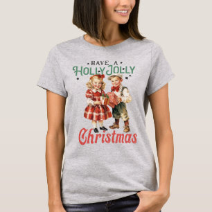 Vintage Style Christmas Children Holly Jolly T-Shirt