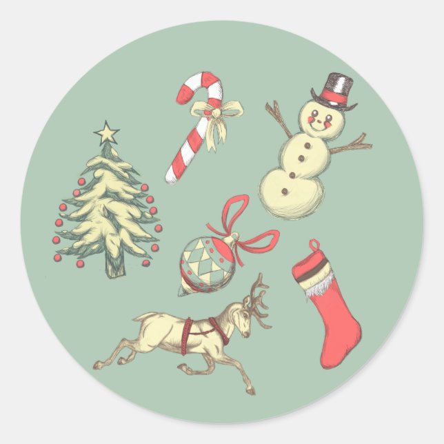 Vintage Style Christmas Classic Round Sticker (Front)