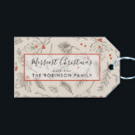 Vintage Style Christmas Holiday Personalised Gift Tags<br><div class="desc">Vintage style Christmas gift tag with a script word "Merriest Christmas" and modern typography for the family name with Christmas foliage. On the back of the card has decorative red dots. Email me @ JMR_Designs@yahoo.com if you need assistance or have any special requests.</div>