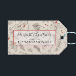 Vintage Style Christmas Holiday Personalised Gift Tags<br><div class="desc">Vintage style Christmas gift tag with a script word "Merriest Christmas" and modern typography for the family name with Christmas foliage. On the back of the card has decorative red dots. Email me @ JMR_Designs@yahoo.com if you need assistance or have any special requests.</div>