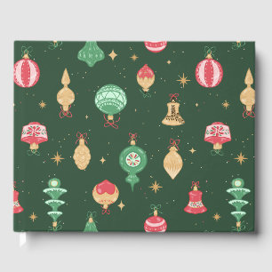 Vintage Style Christmas Ornament Pattern - Green Guest Book