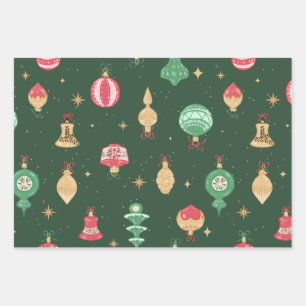Vintage Style Christmas Ornament Pattern - Green Wrapping Paper Sheet