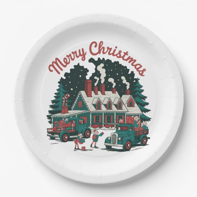Vintage-style Christmas  Paper Plate (Front)