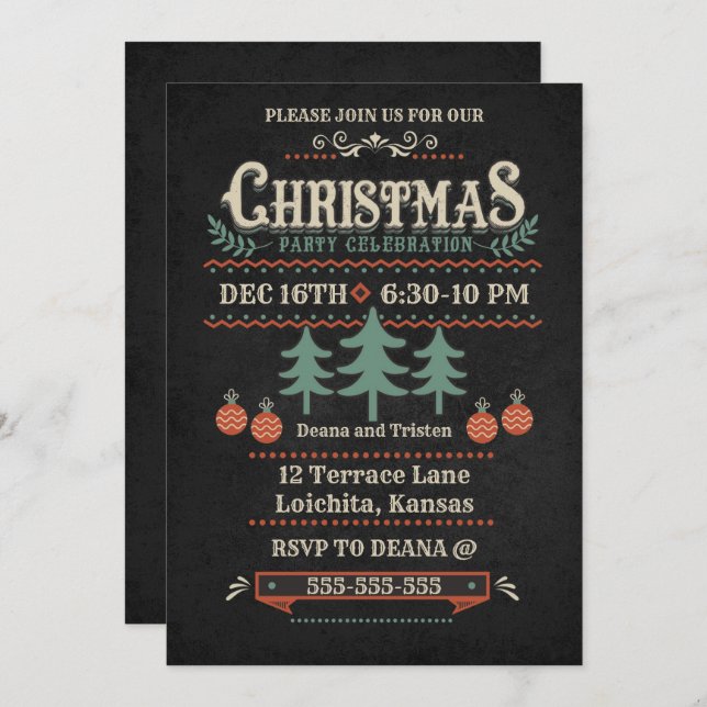 Vintage Style Christmas Party Invitation (Front/Back)