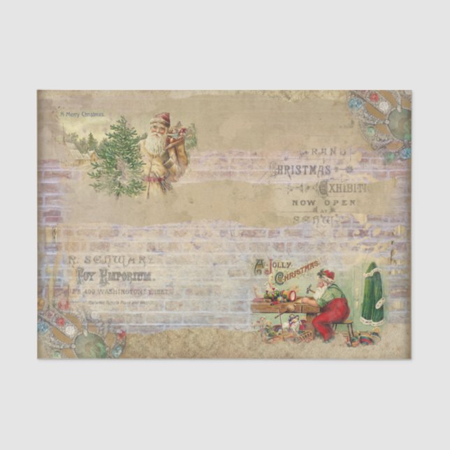 Vintage Style Christmas Santa Making Toys Tissue Paper (Front)