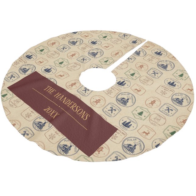 Vintage Style Christmas Stamp Brushed Polyester Tree Skirt (Angled)