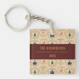 Vintage Style Christmas Stamp Key Ring