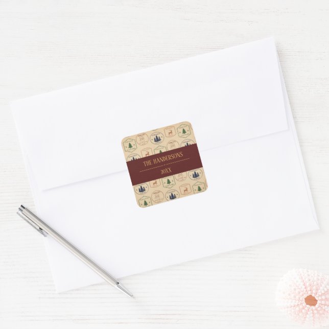 Vintage Style Christmas Stamp Square Sticker (Envelope)