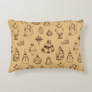 vintage style christmas toys hand drawn decorative cushion