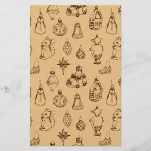 vintage style christmas toys hand drawn stationery