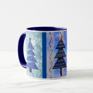 Vintage Style Christmas Tree Blue Art Mug Cup