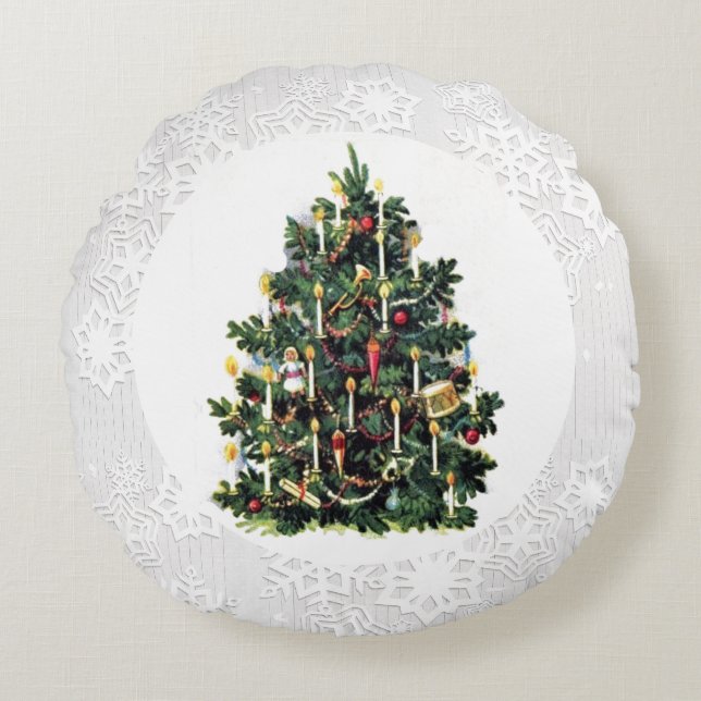Vintage Style Christmas Tree Holiday  Round Cushion (Front)
