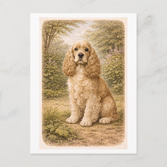 Vintage-Style Cocker Spaniel Postcard (Front)