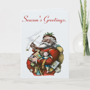 Vintage Style Colored Ink Illustration Of Santa Card