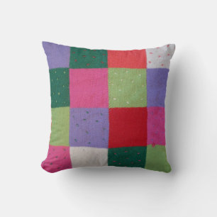 vintage style colourful knitted patchwork design cushion
