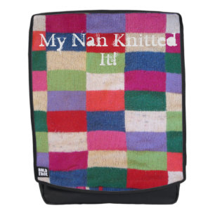 vintage style colourful knitted patchwork squares backpack