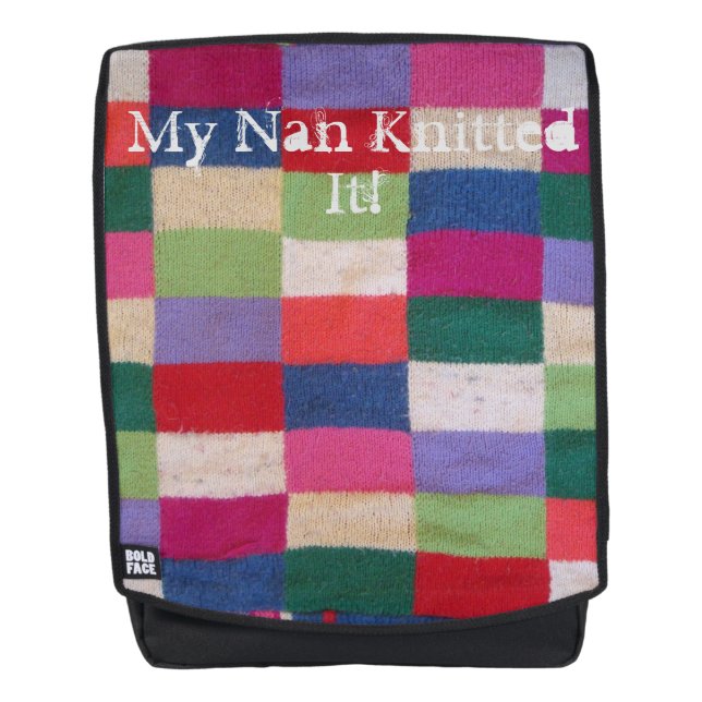 vintage style colourful knitted patchwork squares backpack (Front)
