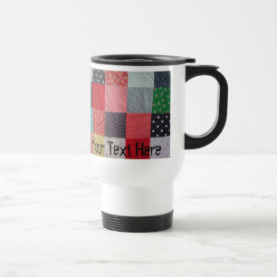 vintage style colourful patchwork squares travel mug