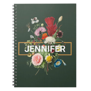 Vintage style colourful wildflowers bouquet notebook