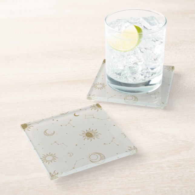 Vintage Style Constellation Pattern Glass Coaster (Angled)