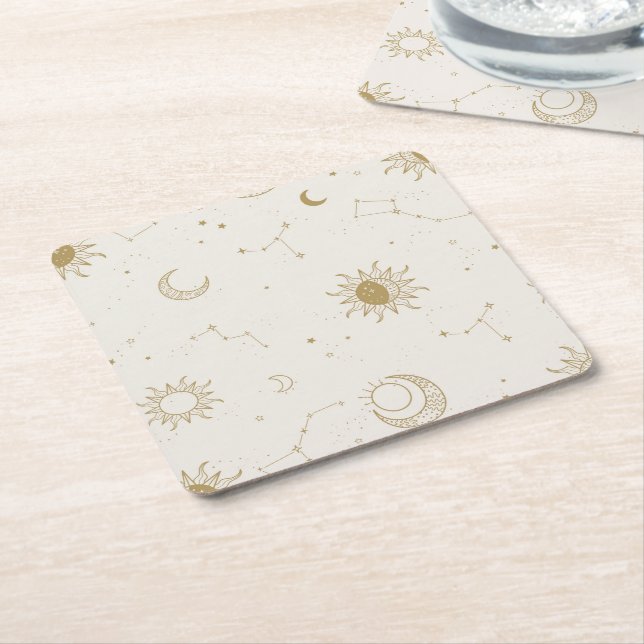 Vintage Style Constellation Pattern Square Paper Coaster (Angled)