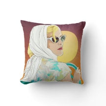 vintage style cool woman illustration pillow 60s