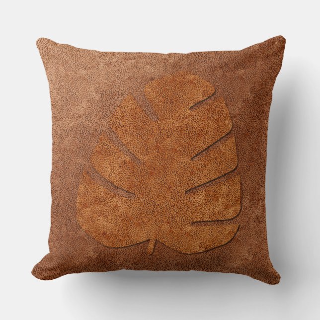 Vintage Style Copper Light Textured Leaf Cushion (Front)