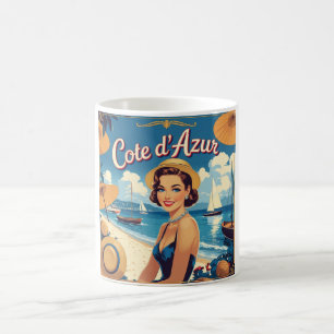 Vintage Style Cote D'Azur Beach Girl Coffee Mug