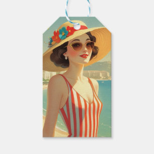 Vintage Style Cote D'Azur Beach Girl Gift Tags