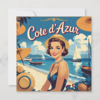 Vintage Style Cote D'Azur Beach Girl