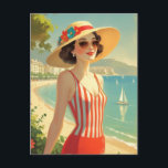 Vintage Style Cote D'Azur Beach Girl Holiday Postcard<br><div class="desc">Vintage French and European Travel Advertisements - Beach,  village,  people,  blue sea and sky illustration</div>