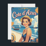 Vintage Style Cote D'Azur Beach Girl Postcard<br><div class="desc">Vintage French and European Travel Advertisements - Beach,  village,  people,  blue sea and sky illustration</div>