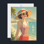 Vintage Style Cote D'Azur Beach Girl Postcard<br><div class="desc">Vintage French and European Travel Advertisements - Beach,  village,  people,  blue sea and sky illustration</div>