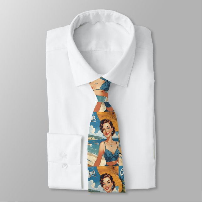 Vintage Style Cote D'Azur Beach Girl Tie (Tied)
