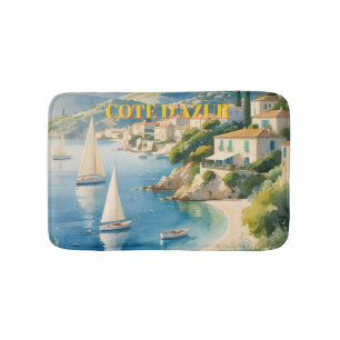 Vintage Style Cote D'Azur French Travel  Bath Mat
